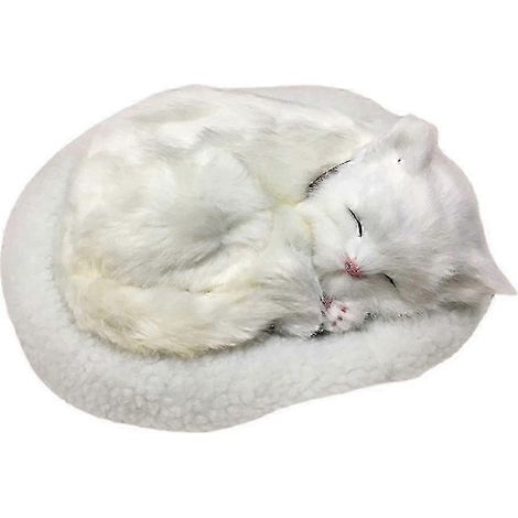 Chat en peluche réaliste endormi et respirant, avec tapis, jouet en peluche pour enfants, décoration pour la maison. (1/4)