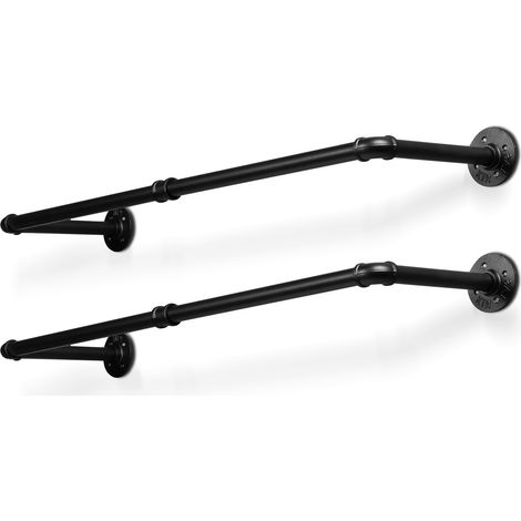 SWANEW Kleiderstange (2 St),Kleiderständer für die Wand,65 kg Belastbarkeit,Kleiderstange Garderobenstange im Industrie-Design,schwarz (1/5)