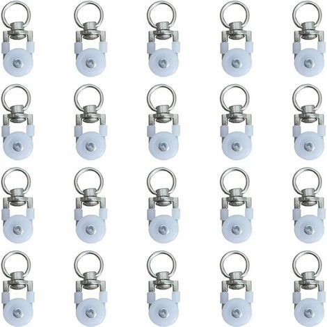 Lot de 20 rouleaux de poulie en métal – Largeur 18mm, longueur 14mm – Pour rails de rideaux – Accroche facile et glissement fluide