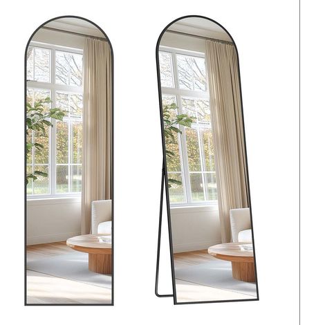 Specchio a figura intera 150 x 40 cm autoportante specchio arcuato cornice in lega di alluminio vetro temperato per camera da letto soggiorno guardaroba nero inchiostro 120006609