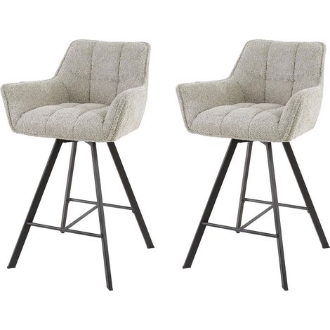 M&S – Lot de 2 chaises de bar pivotantes – Tissu bouclette sable – Hauteur d'assise 69 cm – Pieds en métal – Confort ergonomique