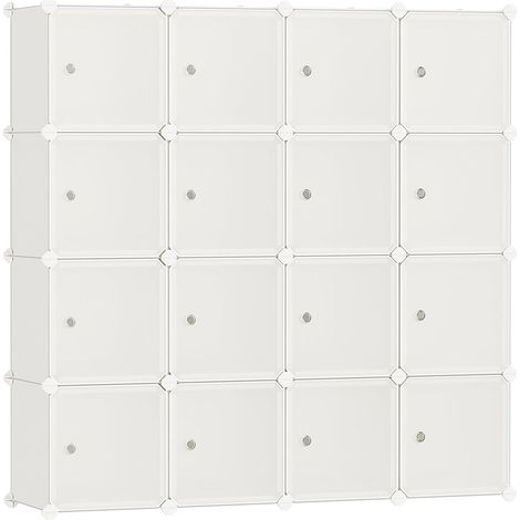 Meuble de rangement modulable 16 cubes étagère en plastique avec portes pour vêtements chaussures livres assemblage facile blanc crème (1/3)