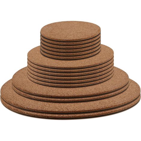 Lot de 16 Dessous de Verre Ronds en liège pour Plantes, 4 Tailles, Tapis en liège Absorbant pour Plantes, Boissons, projets de Bricolage, Set de Table Rond liège, 25 cm, 20 cm, 15 cm, 10 cm (1/5)