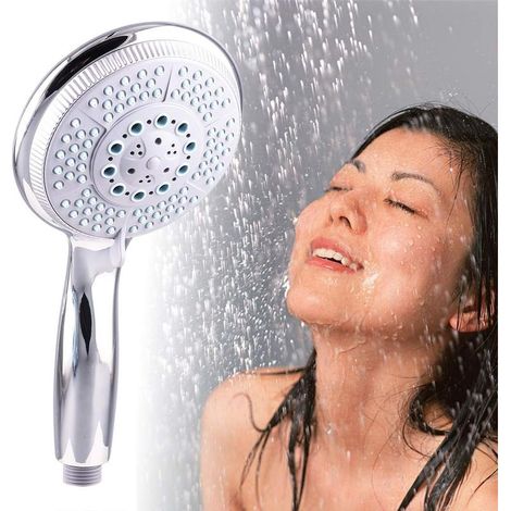Cabezal de ducha de alta presión con 5 modos de rociado potentes y ajustables, cabezal de ducha de repuesto universal para bañera, interfaz de 1/2", acabado cromado. (1/5)