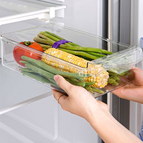 Boîte de rangement transparente en ABS/PET robuste avec tiroir, usage polyvalent : rangement pour œufs, bac à légumes avec support (1/4)