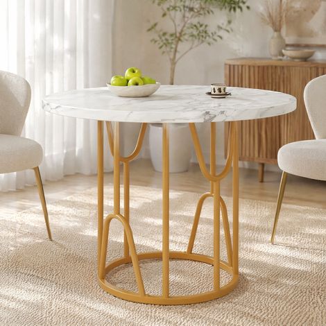 Tavolo da pranzo rotondo in MDF e metallo 80 x 80 x 76 cm, dorato (1/5)