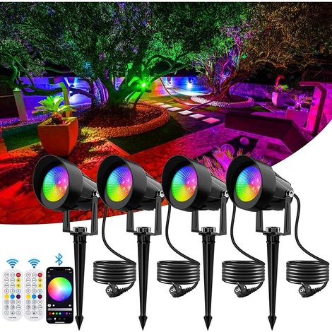 Spot LED Extérieur RGB, 4 Pièces Lampes de Jardin avec Bluetooth et Télécommande, Spot LED Couleur Extérieur avec Prise et Piquer, Étanche IP65 Lumiere Jardin pour Terrasse Pelouse Chemins (1/5)