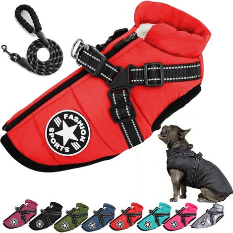 1 Manteau Chien 3en1 Imperméable,Harnais Intégré,Bande Réfléchissante,Polyester,Hiver Grande Taille (1/5)