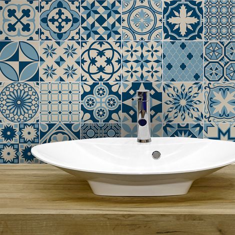 Sticker Mural Carrelage adhésif Cuisine Salle de Bain - 24 STICKERS CARRELAGES AZULEJOS MIAMO - 24stickers15x15cm (1/5)
