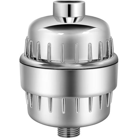 Filtru de apa pentru dus cu 20 de stageii de filtrare, Elimina impuritatile, metalele, clorul si mirosul neplacut, Infuzie vitamina C, 2 filtres inclus, Argintiu