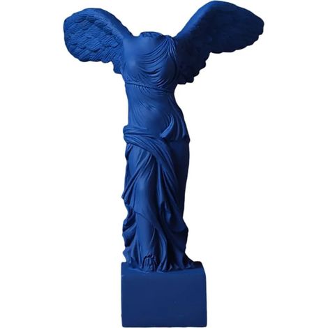 Wings of Victory Statue de Samothrace de Rome Grèce Figure de la sculpture blanche actuelle à la main détruit résine décorative, bleu (1/5)