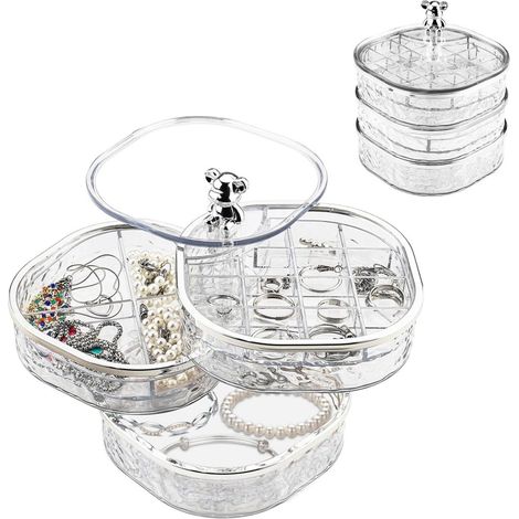 Boite A Bijoux - Boite Organisatrice Bijoux Transparente 360° Rotation - Pour Boucles Doreilles Anneaux Colliers Bracelets - 1 Pièce (1/5)