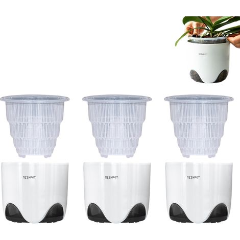 1 pot à orchidées double paroi, imitation céramique, ventilation optimale, résine, 13,7 x 13,7 x 13,2 cm, multicolore (1/5)
