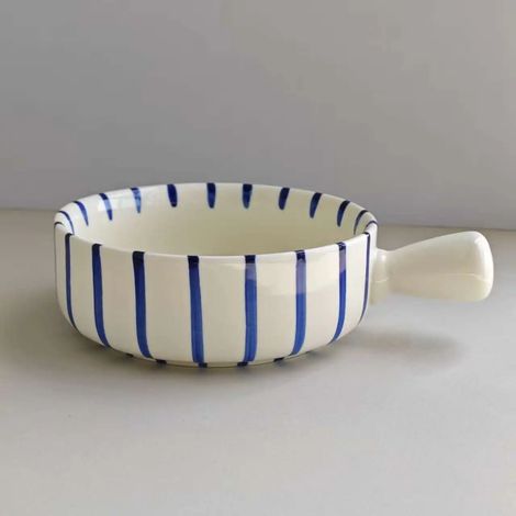 Bol en céramique bleu de 20 cm avec poignée, plat à four, style minimaliste