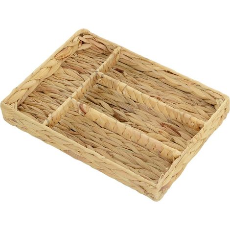 Panier de rangement tressé en jacinthe d\'eau avec 4 compartiments, pour salle de bain, chambre à coucher, naturel (1/5)