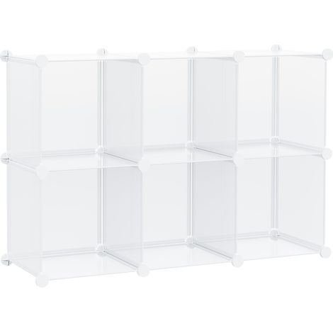 Scarpiera Modulare 94,5x32x162 cm 6 Cubi in Plastica e Acciaio Trasparente (1/5)