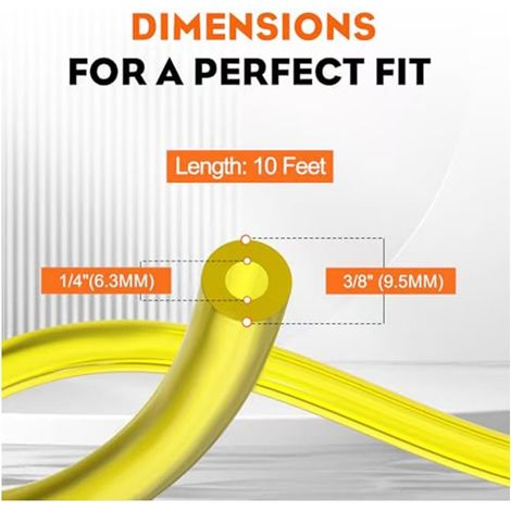 10-foot fuel line hose, 1/4 inch inner diameter x 3/8 inch outer diameter, with 10 hose clamps. (1/4)