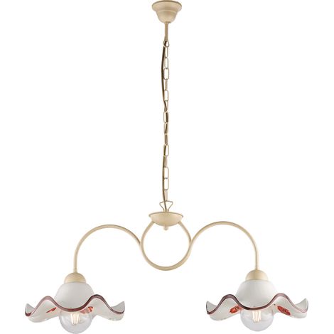 Bilanciere 2 Luci Anemone In Ferro Laccato Avorio E Ceramica Decorata (1/2)