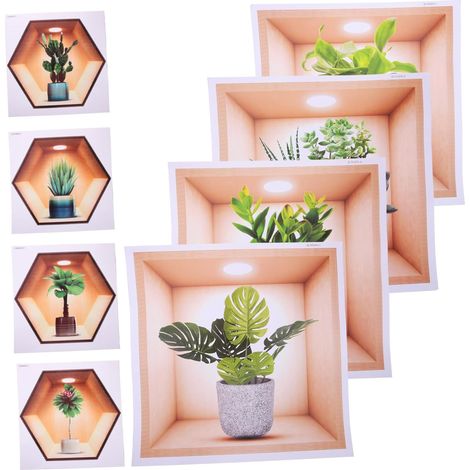 8feuilles Stickers Muraux Végétaux Autocollants Pot Décoration Murale Esthétique Pour Chambre à Coucher (1/5)