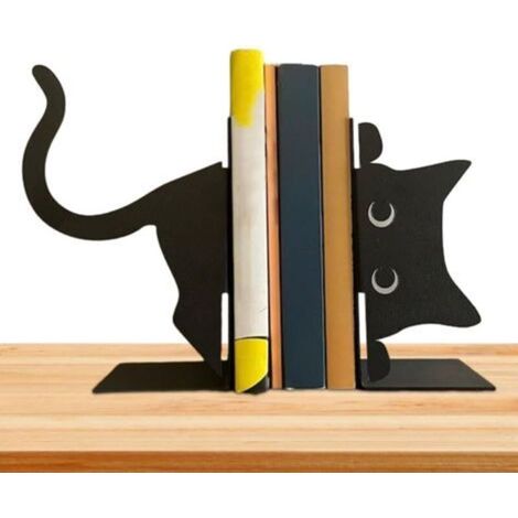 Serre-livres décoratifs en métal avec motif chat noir - Paire pour livres lourds, décoration d'étagère créative et unique