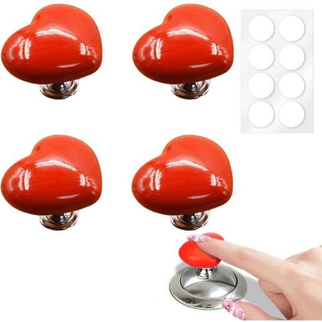 4 pcs bouton de chasse d'eau en forme de cœur d'amour,bouton de toilette love,bouton de réservoir de toilette,bouton de toilette créatif en forme d'amour,love toilet press button (rouge) (1/5)