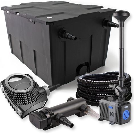 SunSun Komplettset: CBF-550 Teichfilter bis 60000 L Teichfilteranlage, CTF-8000 Teichpumpe 8000l/h 70W, CUV-318 Teichklärer 18W, 25m Teichschlauch 25 mm, CTP-2803 Springbrunnen 3000l/h 10W