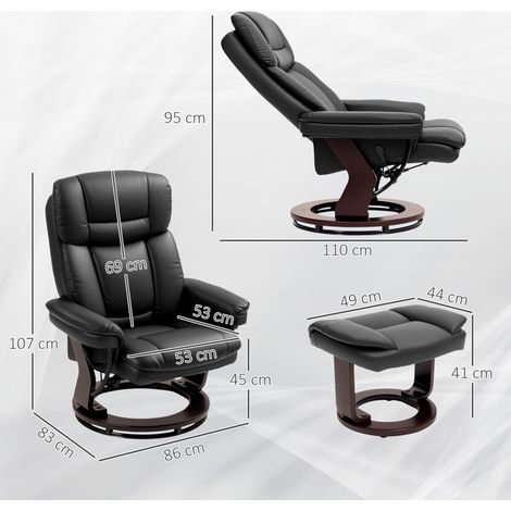 Fauteuil inclinable avec repose-pieds, fauteuil réglable, revêtement en similicuir, fauteuil rembourré avec dossier rabattable, noir (1/5)