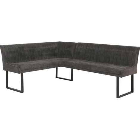 Eckbank HHG-542, Esszimmerbank Bank, Öko-Tex (310g/m²) Chenille Stoff/Textil Metall 159x210cm dunkelgrau