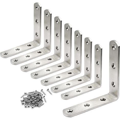 Ensemble de 8 équerres d'angle en acier inoxydable en forme de L, 808019 mm, équerre à angle droit, convient aux meubles en bois (1/5)