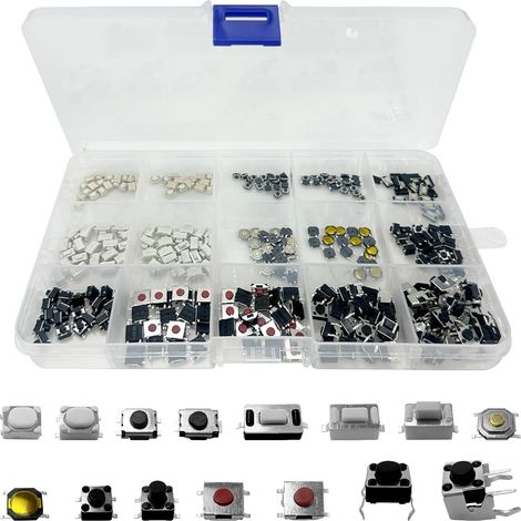 Pièces Boutons poussoirs tactiles Micro Momentary Tact Assortiment Kit, d'assortiment de Bouton Tactile, pour Clé de Télécommande de Voiture, avec Boîte en Plastique (1/5)