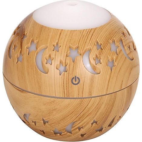 BEBUSINGOTO Humidificadores - Difusor de aroma USB con diseño de luna y estrella en veta de madera - Mini humidificador ultrasónico de 5 V (1/2)