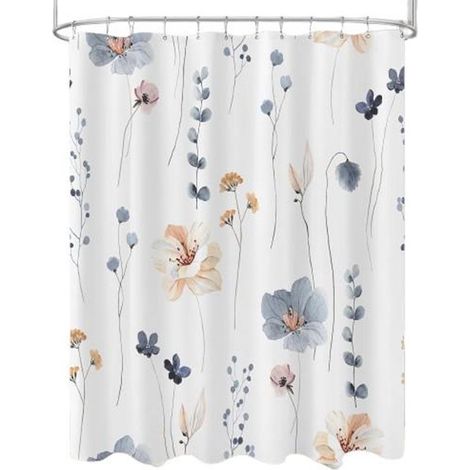 Cortina de ducha, Cortina de ducha impermeable, Cortina de ducha floral azul beige acuarela, baño sencilla moderna tela botánica, Poliéster (1/5)