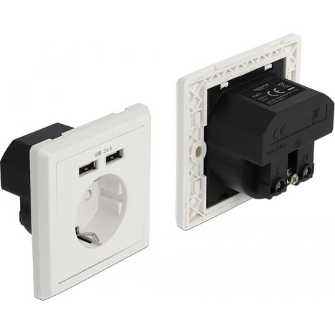 DeLOCK 11471 toma de corriente CEE 7/3 + USB Blanco (1/3)