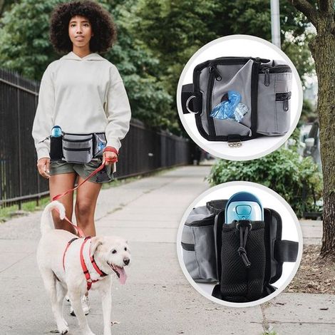 Borsa per l'addestramento del cane, borsa per le passeggiate con il cane, borsa per passeggiate a mani libere con dispenser per sacchetti per le deiezioni e portabottiglie, borsa regolabile per cani (1/5)