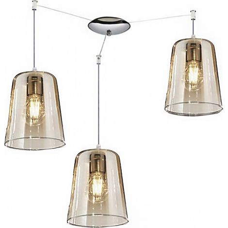 Sospensione tripla top light shaded 1164cr s3 e27 led vetro colorato lampada soffitto moderna, colore ambra