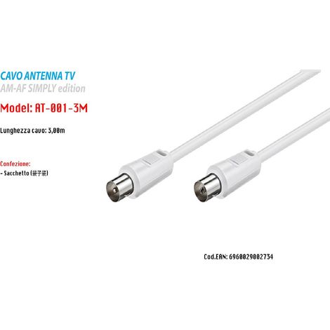 Trade Shop - Cavo Antenna Prolunga Coassiale Tv Maschio Femmina M/f 3 Metri Maxtech At-001-3m -