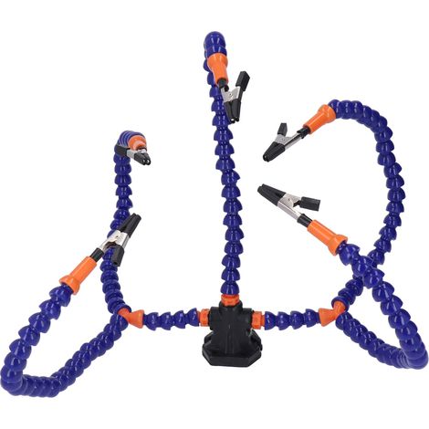 Poste aide soudure main tierce articulée bleue 5 pinces crocodile rotatives pour électronique bricolage atelier 6 mors 1 tête 5 bras 3 connecteurs (1/5)