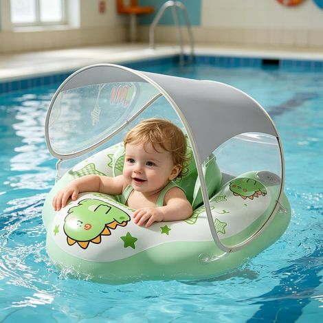 Bouée Bébé avec Pare Soleilss UPF 50+, Bouée Gonflable pour Bébé, Siège De Natation Enfant Anti-Retournement Avec Harnais Sécurité (1/5)