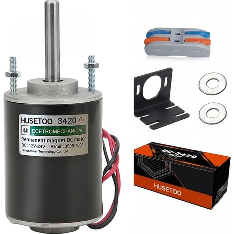 DC Motor 12V/24V 30W with 43mm Sliding Shaft, 3500/7000RPM Permanent Magnet Motor, Silent Motor for DIY Projects and Generators, Motor Bracket Included (1/5)