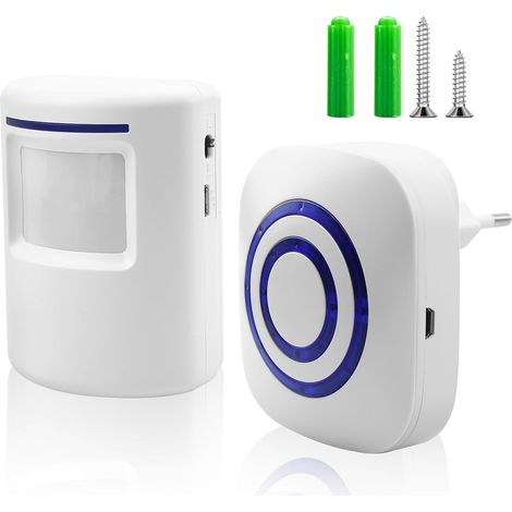 Détecteur de passage sans fil pour porte : Sonnette de charge sans fil avec 38 sonneries, 1 détecteur de mouvement et 1 récepteur pour magasin, camping-car, maison ou garage (1/5)