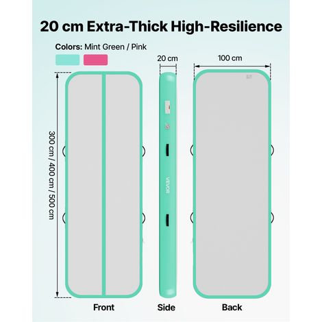 Tapis de Gymnastique Gonflable 300x100x20 cm Gym Masion Vert Menthe, pour Cheerleading Yoga Acrobatie Entraînement, Épaisseur 20 cm… (1/5)