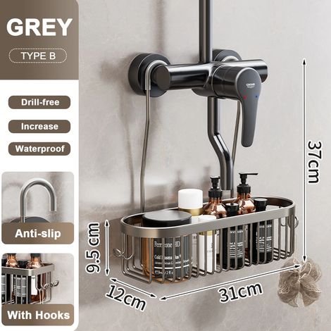 (Gris clair) Étagère de douche pratique, sans perçage, panier de rangement pour salle de bain et accessoires de douche. (1/5)