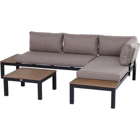 AS EASY Outsunny Ensemble de mobilier de jardin 3 pièces avec canapé et coussins, table d'appoint, aluminium, 164x74x69 cm, idéal pour extérieur (1/5)