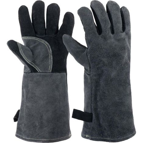[NEVER USED] 40cm leather heat-resistant gloves for barbecues, suitable for fires, welding, fireplaces, ovens, cooking, and frying pans.