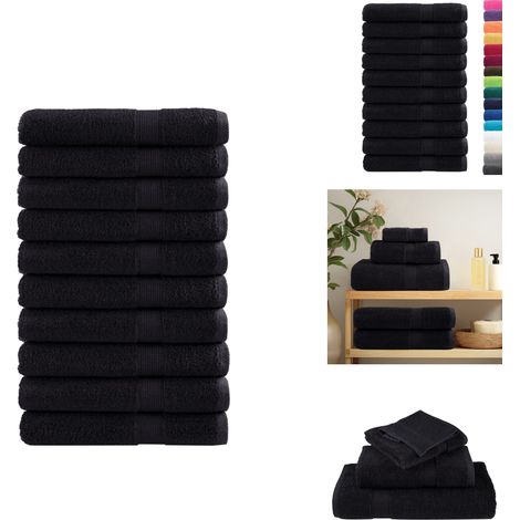 Premium-Saunatücher SOLUND 10 Stk. Schwarz 80x200 cm 600 g/m² - Saunatücher - Baumwollhandtücher - Wellnessaccessoires - Saunakleidung - Strandtücher (1/5)