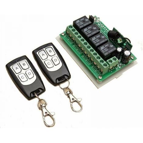 433MHZ Télécommande à Canaux sans Fil DC 12V 4CH Interrupteur à Relais RF Longue Distance 2 émetteurs +1 Récepteur pour Porte de Garage/Portail Alarme (1/3)