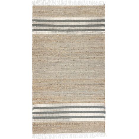 Tappeto in iuta con motivo a righe e nappe beige e grigio 80 x 150 cm Mirza (1/5)