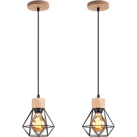 Lot de 2 lustres industriels, plafonniers cage en métal, suspensions vintage, lampes suspendues avec ampoule chaude, longueur de corde réglable (1/4)