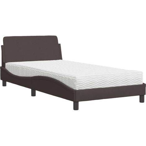 Lit simple,Lit adulte,Lit avec matelas marron foncé 100x200 cm tissu CFW24780 (1/5)