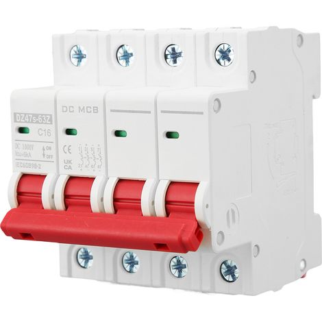 Disjoncteur DC 4P 16A 1000V pour Panneaux Solaires, Montage sur Rail DIN 6000A, DZ47s 63Z C16